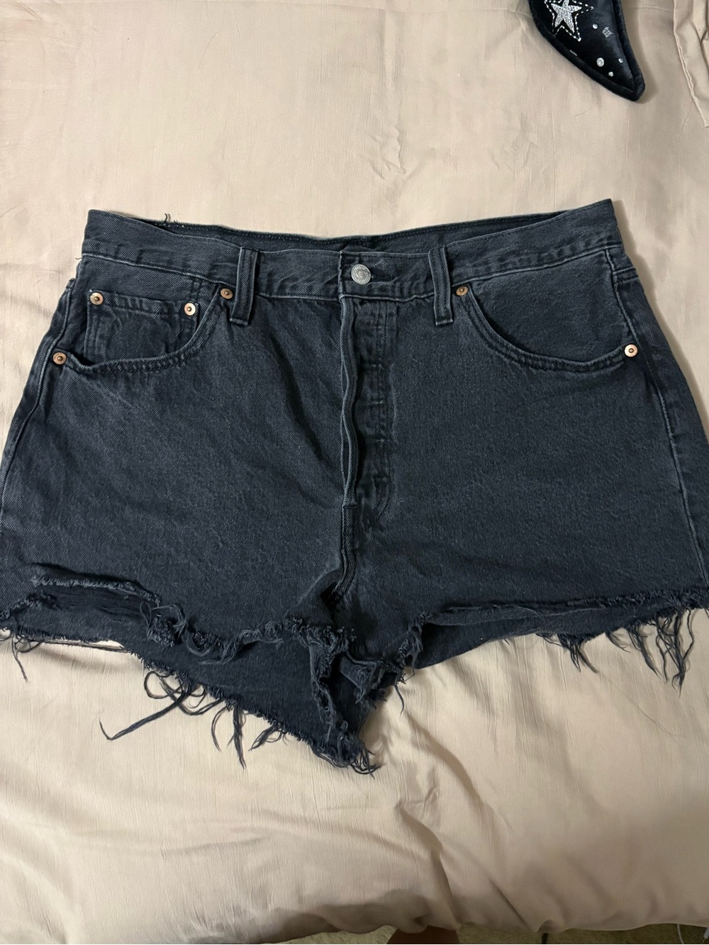 Levi’s High-Waisted Black Frayed Denim Women’s Shorts